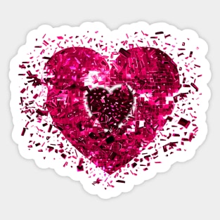 Shattered Pink Magenta Disco Heart Sticker